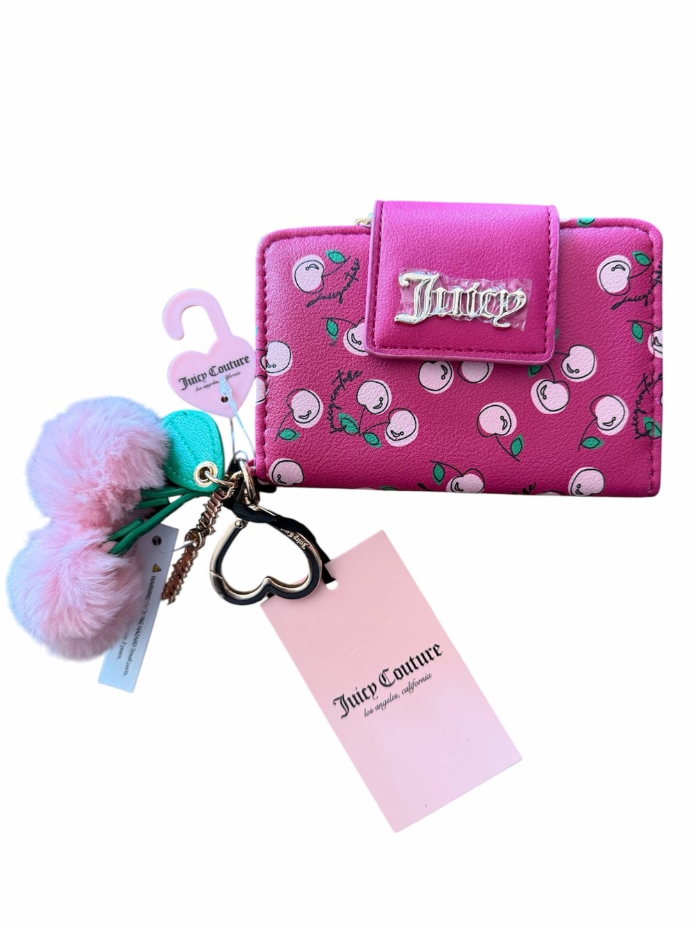 Juicy Couture Pink Cherry on Top  Wallet with Pom Keychain